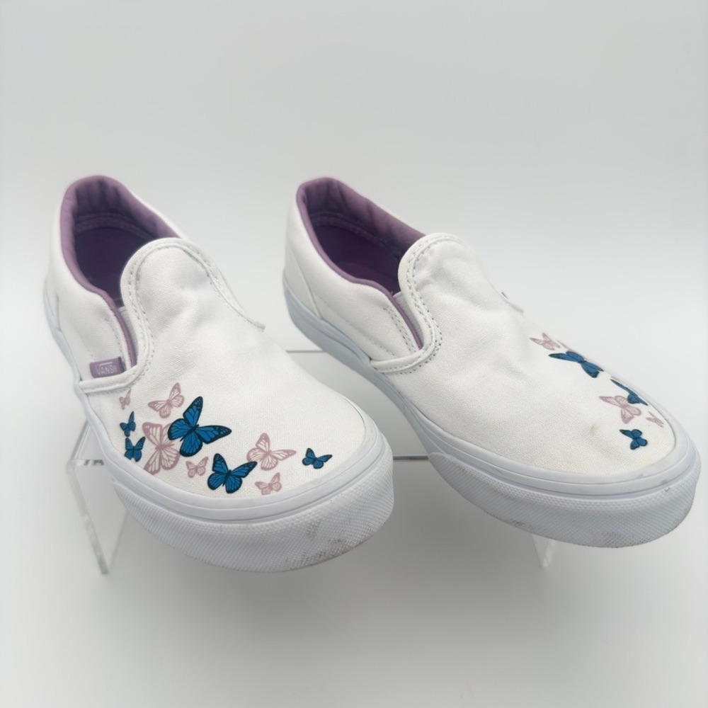 Vans Classic Slip-On Butterfly Print Kids Sneakers US 2.5 White Purple